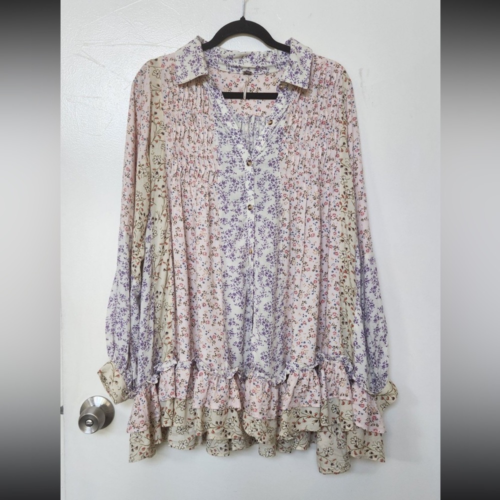 Free People Lost In You Floral Patchwork Tunic Babydoll Mini Dress Size S